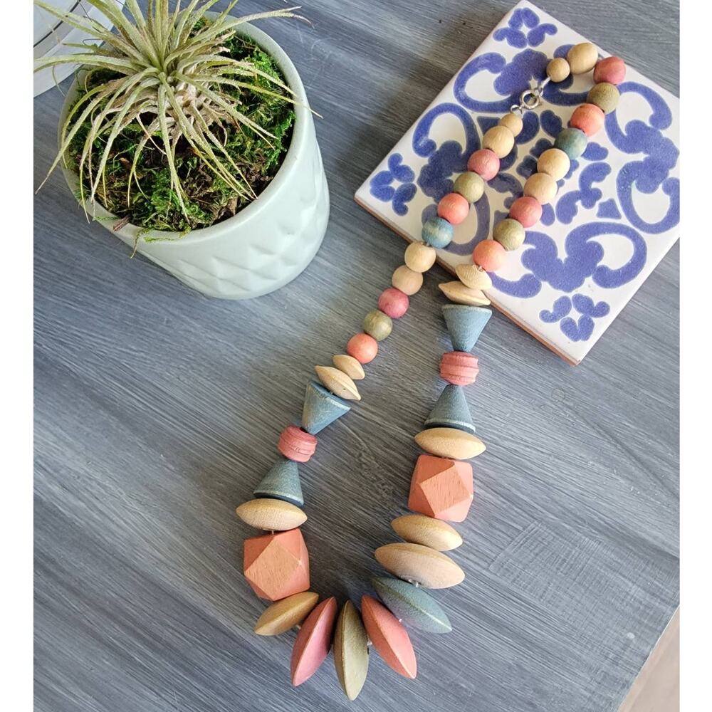 Unique handmade 70s Vintage Boho wood beaded necklace